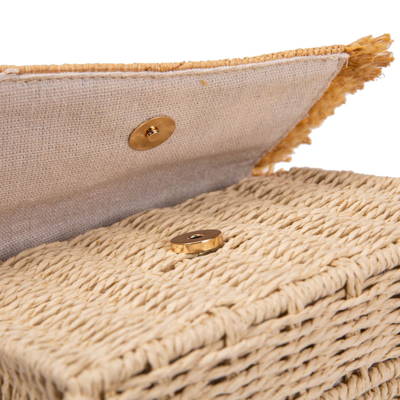 Bolso De Paja Mujer Tipo Satchel Con Solapa Flecada, Estilo Bohemio Chic Para Verano, Bandolera Elegante