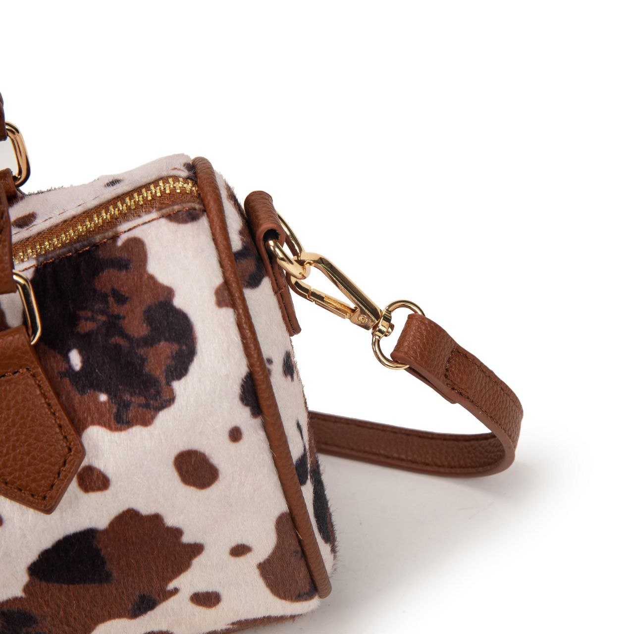 Bolso Mujer De Moda Estampado Vaca 23x14x11cm | Bolso Pequeño Tipo Bowling Con Correa Cruzada, Cartera De Eco Cuero