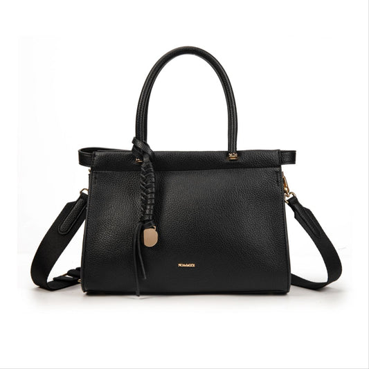 Bolso Mujer Elegante De Moda En Eco Cuero – Bolso De Mano Y Bandolera Con Correa Ancha Y Detalle Trenzado 30×22×12 Cm