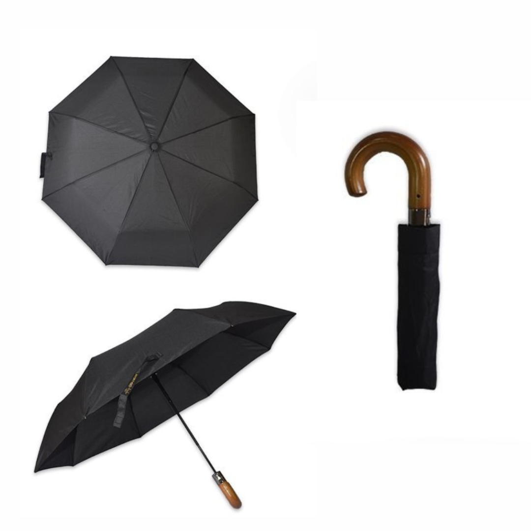 Paraguas Automático Antiviento Con Mango De Madera, 98 cm Ancho y 60 cm Alto