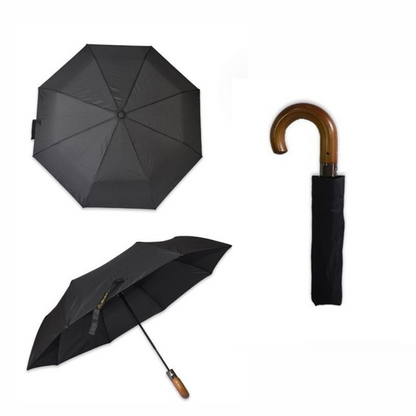Paraguas Automático Antiviento Con Mango De Madera, 98 cm Ancho y 60 cm Alto