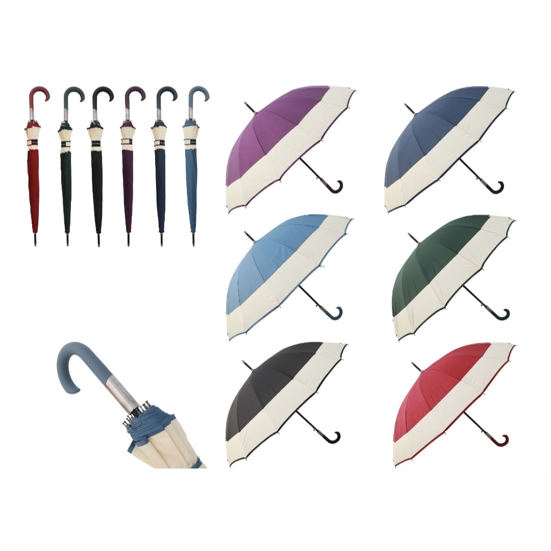 Paraguas Automático Antiviento Tipo Bastón Con 16 Varillas, Mango Antideslizante y Punta Metálica 115 cm