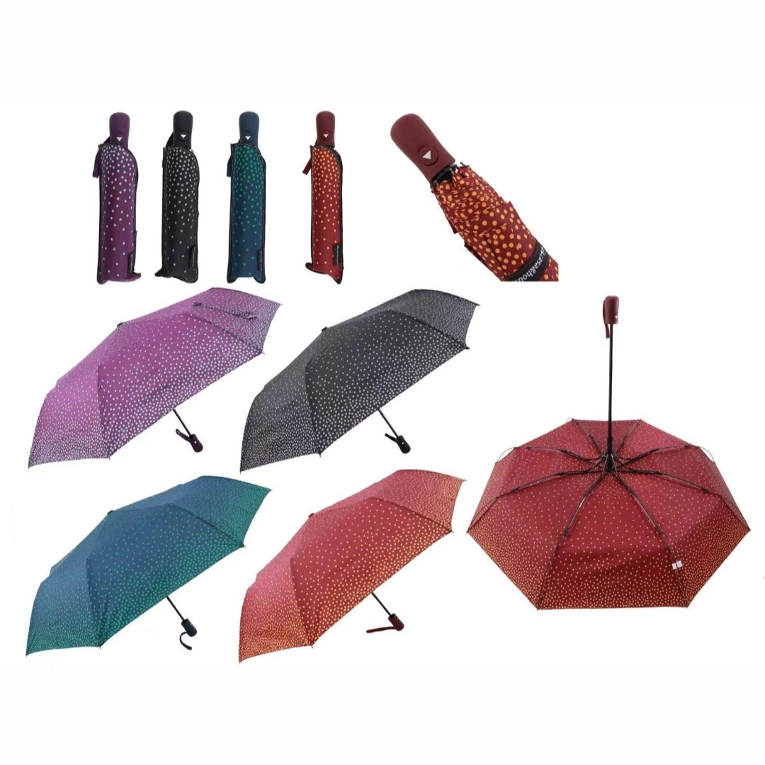 Paraguas Automático Antiviento Plegable Con Estampado De Lunares, 100 cm Ancho y 8 Varillas