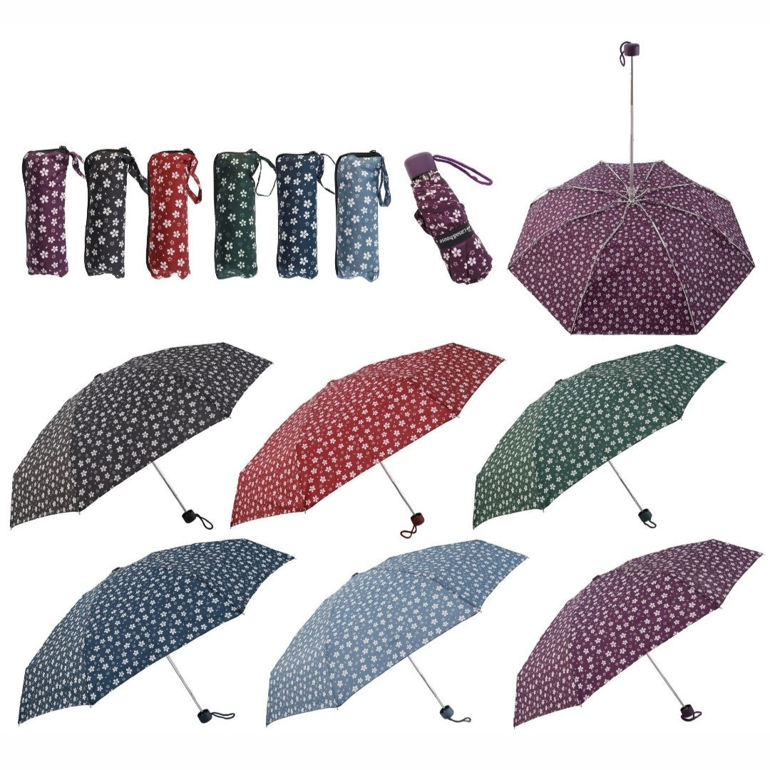 Paraguas Plegable Antiviento Súper Compacto De 19 cm Con Estampado De Flores y 8 Varillas