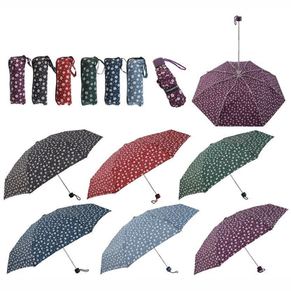 Paraguas Plegable Antiviento Súper Compacto De 19 cm Con Estampado De Flores y 8 Varillas