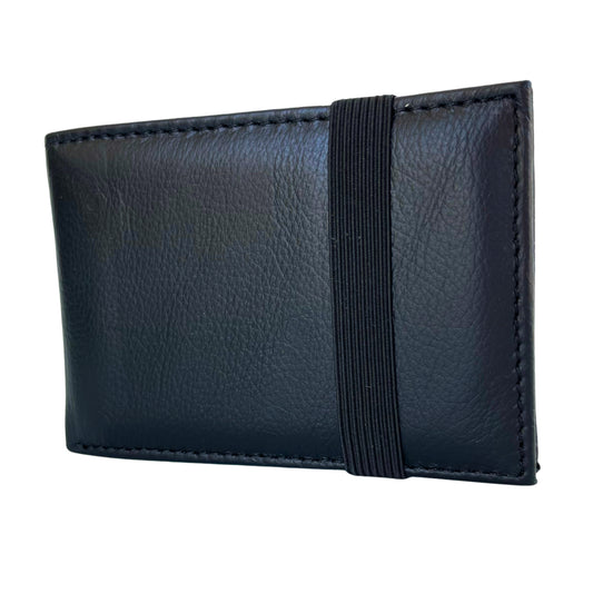 Cartera De Cuero Para Hombre Con Banda Elástica, Bolso Pequeño Negro 10,5x7cm, Diseño Moderno