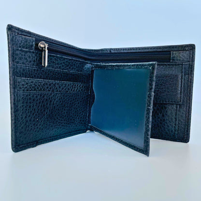 Cartera Hombre De Cuero Negro Con Cremallera Y Monedero – Cartera Elegante 11x10 Cm, Bolso Hombre Moderno De Moda
