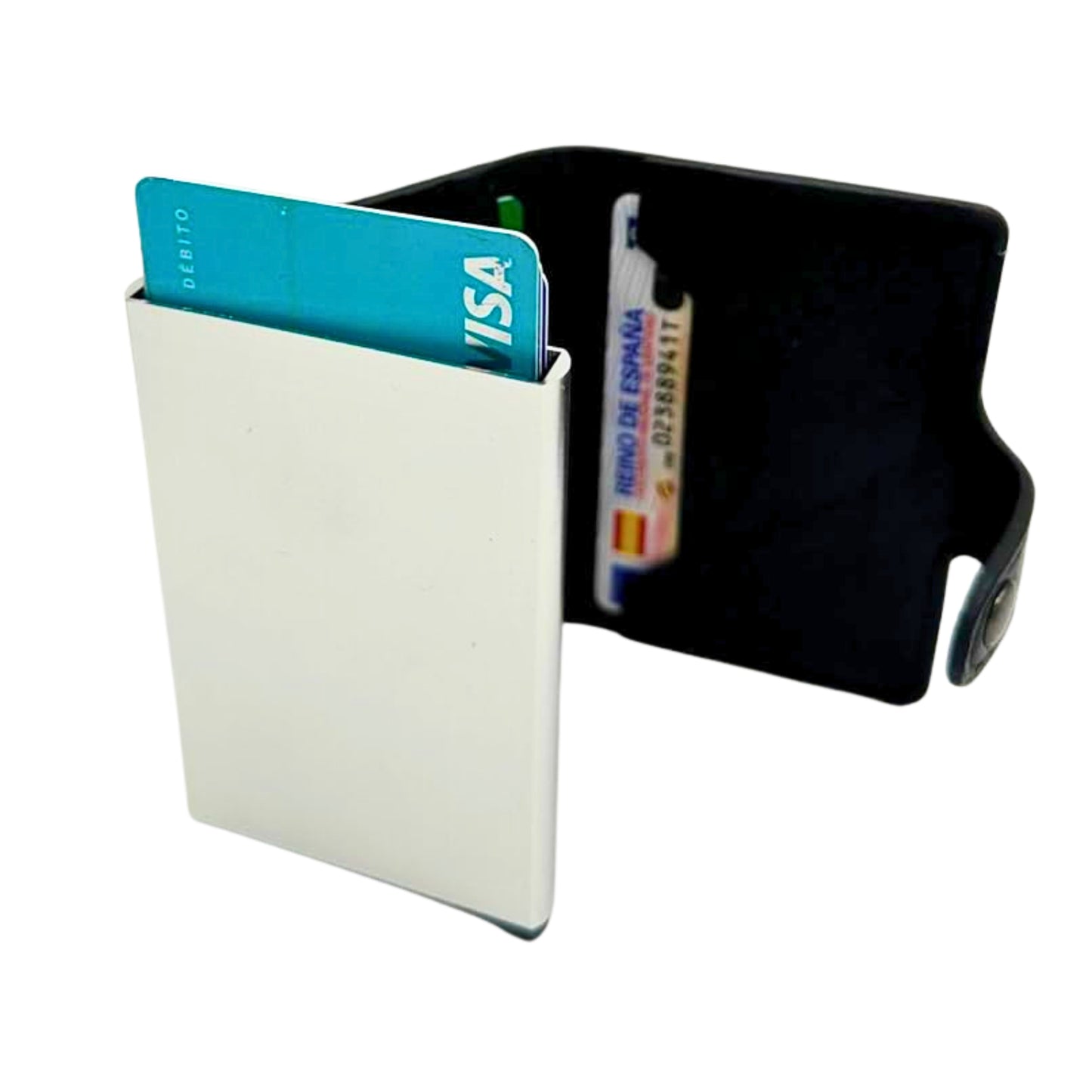 Tarjetero con bloqueo RFID para tarjetas y dinero. Diseño compacto y elegante. Marrón y negro clásico