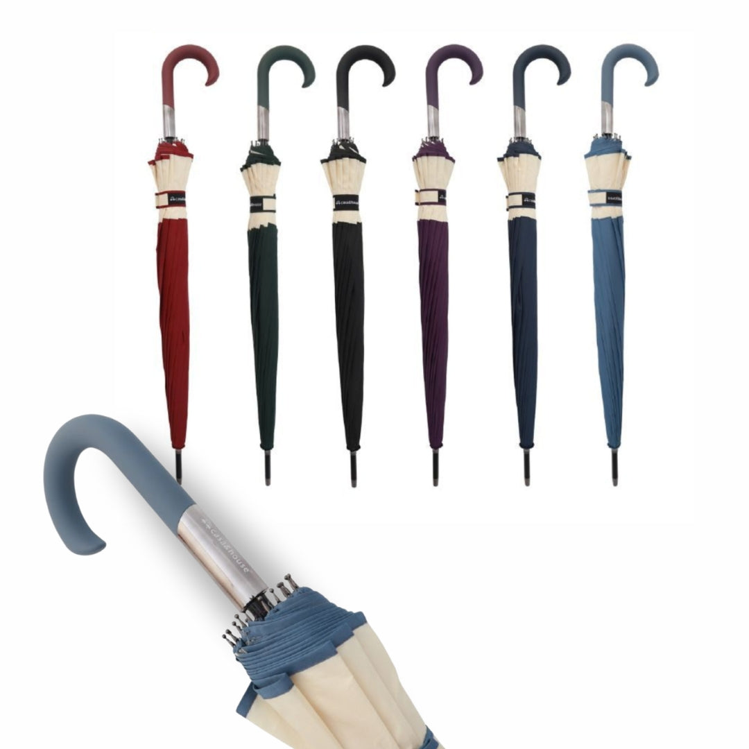 Paraguas Automático Antiviento Tipo Bastón Con 16 Varillas, Mango Antideslizante y Punta Metálica 115 cm