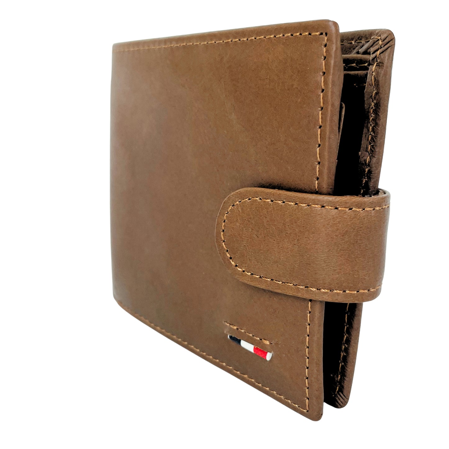 Cartera Hombre De Cuero Marrón Con Cierre Y Monedero – Cartera Elegante Pequeña 10,5x9 Cm, Bolso Hombre De Moda