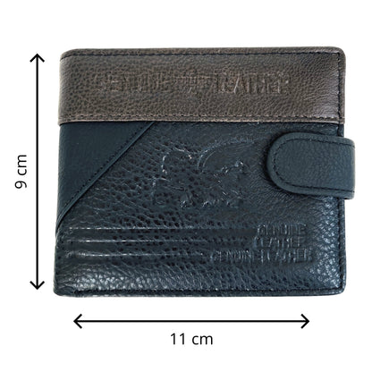 Cartera Hombre De Cuero Negro Y Marrón Con Cierre – Cartera Elegante Pequeña 11x9 Cm, Bolso Hombre Clásico De Moda