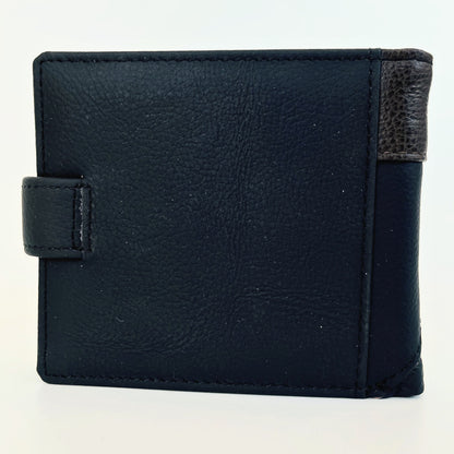 Cartera Hombre De Cuero Negro Y Marrón Con Cierre – Cartera Elegante Pequeña 11x9 Cm, Bolso Hombre Clásico De Moda