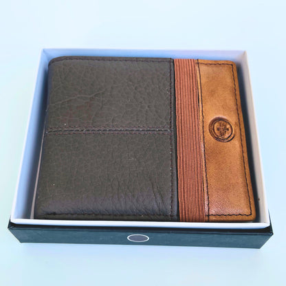 Cartera Hombre De Cuero Marrón Con Detalle Elástico – Cartera Elegante Pequeña 11x9 Cm, Bolso Hombre Moderno