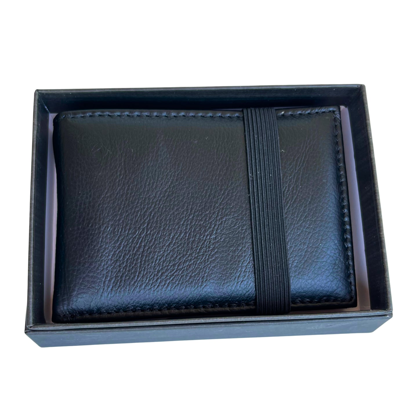 Cartera De Cuero Para Hombre Con Banda Elástica, Bolso Pequeño Negro 10,5x7cm, Diseño Moderno