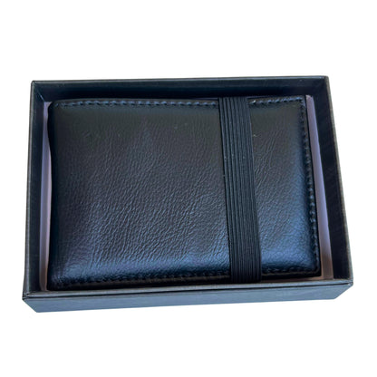 Cartera De Cuero Para Hombre Con Banda Elástica, Bolso Pequeño Negro 10,5x7cm, Diseño Moderno