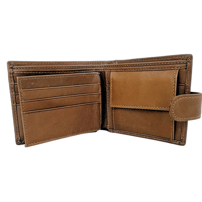 Cartera Hombre De Cuero Marrón Con Cierre Y Monedero – Cartera Elegante Pequeña 10,5x9 Cm, Bolso Hombre De Moda