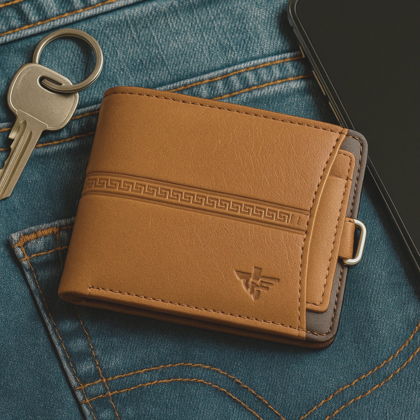 Cartera De Cuero Para Hombre Marrón Claro Con Módulo Extraíble, Bolso Pequeño 11x10cm, Diseño Elegante