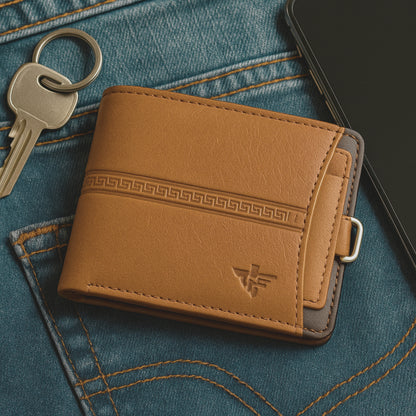 Cartera De Cuero Para Hombre Marrón Claro Con Módulo Extraíble, Bolso Pequeño 11x10cm, Diseño Elegante