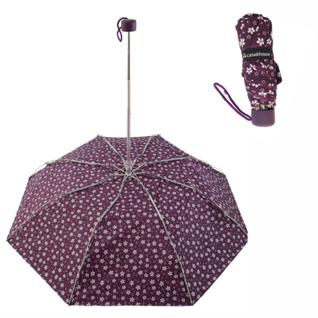 Paraguas Plegable Antiviento Súper Compacto De 19 cm Con Estampado De Flores y 8 Varillas