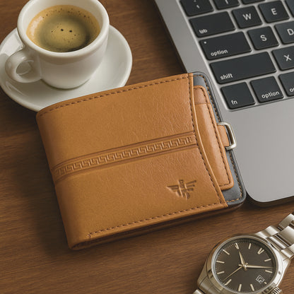 Cartera De Cuero Para Hombre Marrón Claro Con Módulo Extraíble, Bolso Pequeño 11x10cm, Diseño Elegante