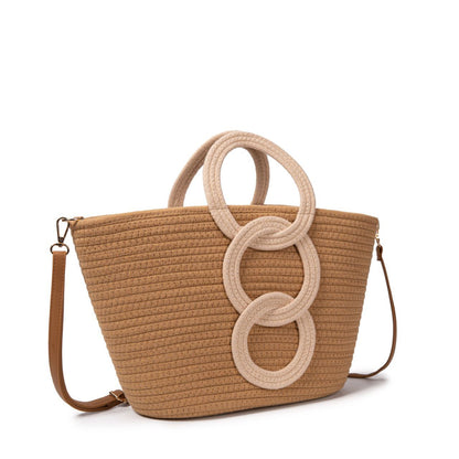 Bolso De Algodón Con Asas Redondas Originales, Diseño De Aros, Correa Ajustable, Ligero, Ideal Para Verano Playa Mujer