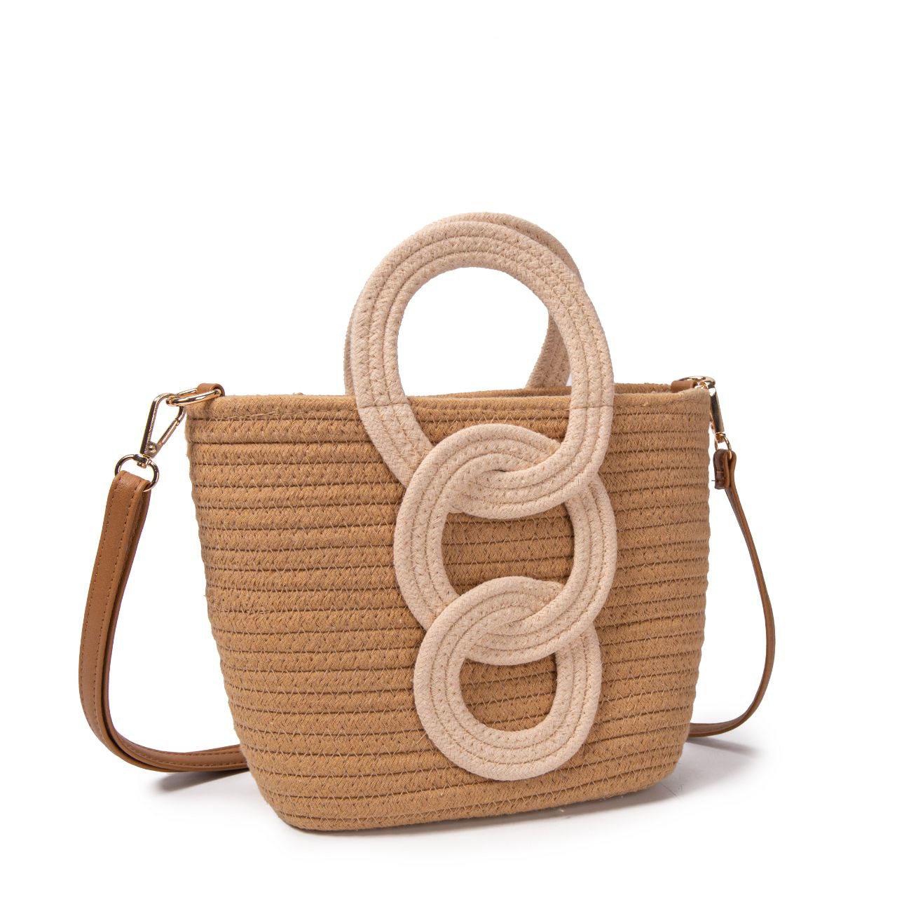 Bolso De Algodón Con Aros Decorativos, Asas Redondas, Correa Ajustable, Diseño Boho Para Mujer, Verano, Playa, Moda