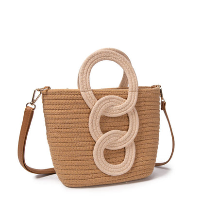 Bolso De Algodón Con Aros Decorativos, Asas Redondas, Correa Ajustable, Diseño Boho Para Mujer, Verano, Playa, Moda