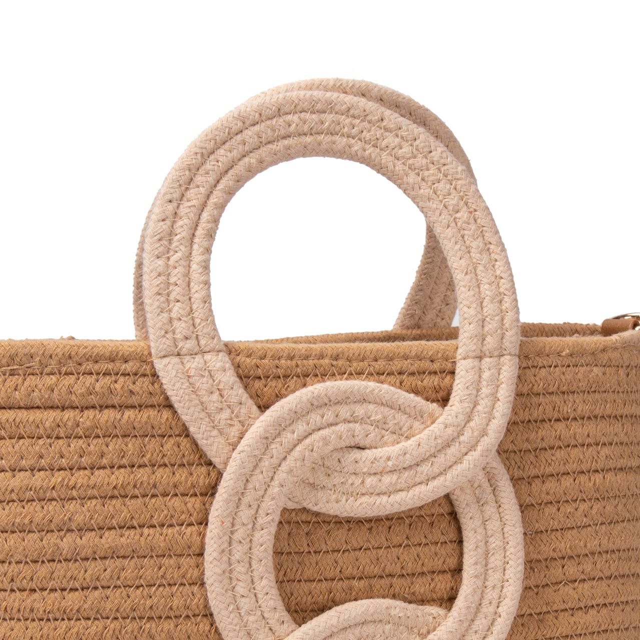 Bolso De Algodón Con Aros Decorativos, Asas Redondas, Correa Ajustable, Diseño Boho Para Mujer, Verano, Playa, Moda