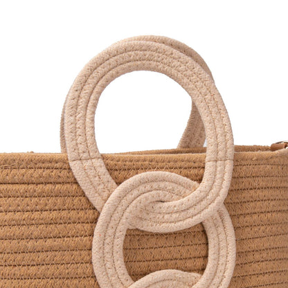 Bolso De Algodón Con Aros Decorativos, Asas Redondas, Correa Ajustable, Diseño Boho Para Mujer, Verano, Playa, Moda