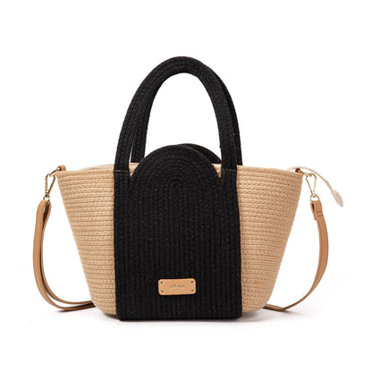 Bolso De Algodón Para Mujer Con Asas Altas, Diseño Bicolor, Cremallera Y Correa Ajustable, Ideal Para Verano Playa Casual