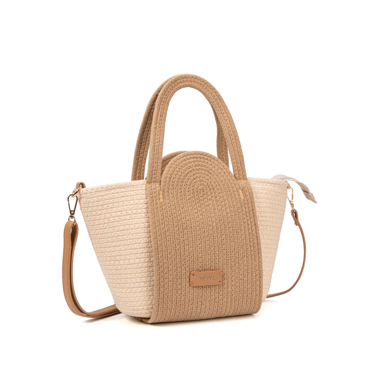 Bolso De Algodón Para Mujer Con Asas Altas, Diseño Bicolor, Cremallera Y Correa Ajustable, Ideal Para Verano Playa Casual