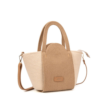 Bolso De Algodón Para Mujer Con Asas Altas, Diseño Bicolor, Cremallera Y Correa Ajustable, Ideal Para Verano Playa Casual