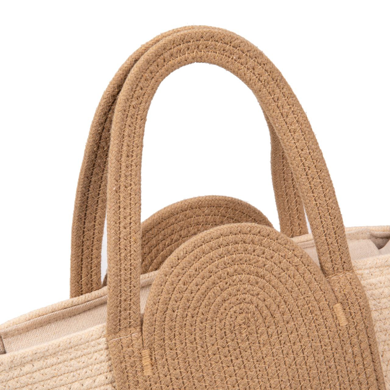 Bolso De Algodón Para Mujer Con Asas Altas, Diseño Bicolor, Cremallera Y Correa Ajustable, Ideal Para Verano Playa Casual