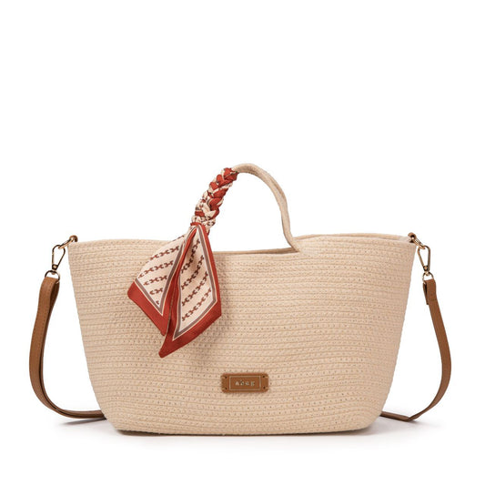 Bolso De Playa Mujer Elegante De Algodón Natural Estilo Boho Con Pañuelo Vintage Y Correa Ajustable