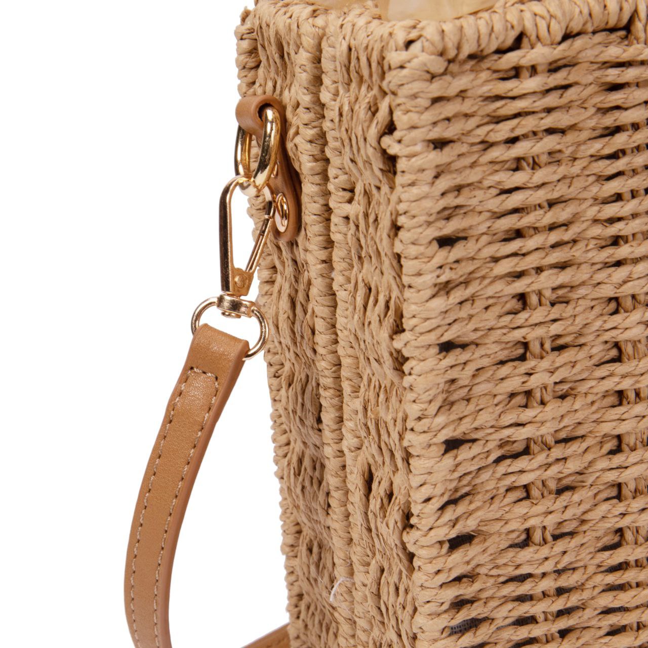 Bolso De Mano De Paja Para Mujer Con Asa De Bolas Acrílicas Y Correa Ajustable – Estilo Natural Verano Elegante