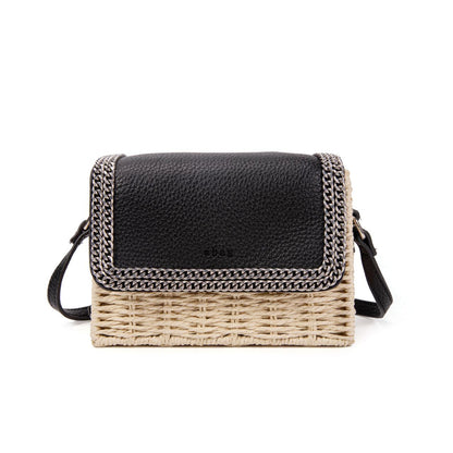 Bolso De Paja Con Cadena Metálica Elegante | Bolso Satchel Mujer Verano Estilo Rústico Chic