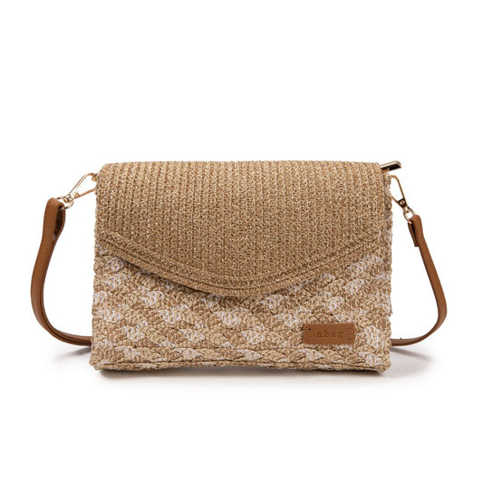 Bolso De Paja Mujer Tipo Satchel Con Solapa Tejida, Asa Extraíble Y Estilo Bohemio Chic Para Verano