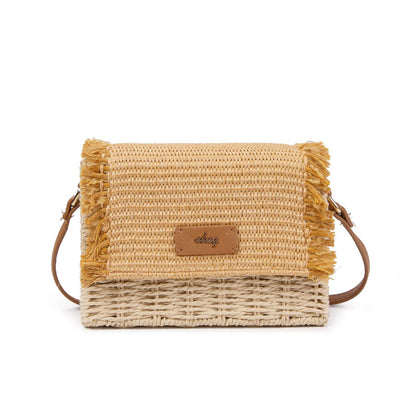 Bolso De Paja Mujer Tipo Satchel Con Solapa Flecada, Estilo Bohemio Chic Para Verano, Bandolera Elegante