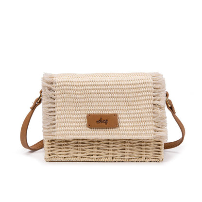 Bolso De Paja Mujer Tipo Satchel Con Solapa Flecada, Estilo Bohemio Chic Para Verano, Bandolera Elegante