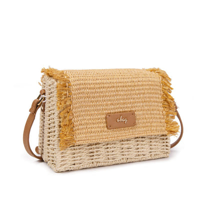 Bolso De Paja Mujer Tipo Satchel Con Solapa Flecada, Estilo Bohemio Chic Para Verano, Bandolera Elegante