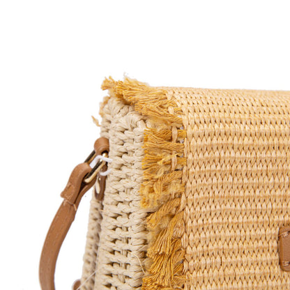 Bolso De Paja Mujer Tipo Satchel Con Solapa Flecada, Estilo Bohemio Chic Para Verano, Bandolera Elegante