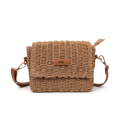 Bolso De Paja Mujer Bandolera Estilo Satchel Pequeño Con Solapa, Cierre Magnético Y Correa Ajustable Para Verano