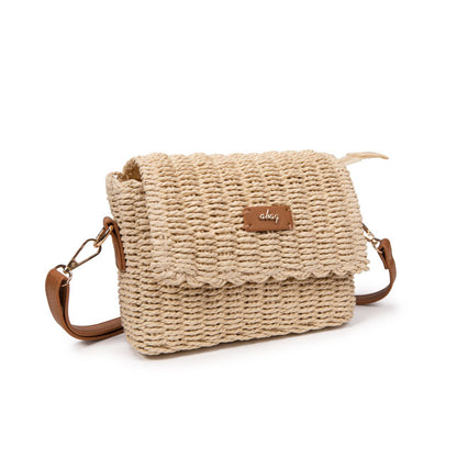 Bolso De Paja Mujer Bandolera Estilo Satchel Pequeño Con Solapa, Cierre Magnético Y Correa Ajustable Para Verano