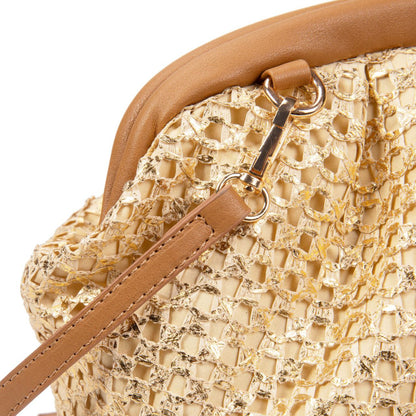 Bolso De Paja Mujer Con Cierre De Clip, Diseño Brillante Estilo Satchel, Bandolera Pequeña De Verano Elegante