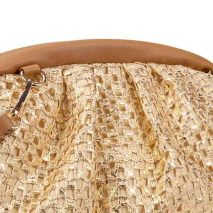 Bolso De Paja Mujer Con Cierre De Clip, Diseño Brillante Estilo Satchel, Bandolera Pequeña De Verano Elegante