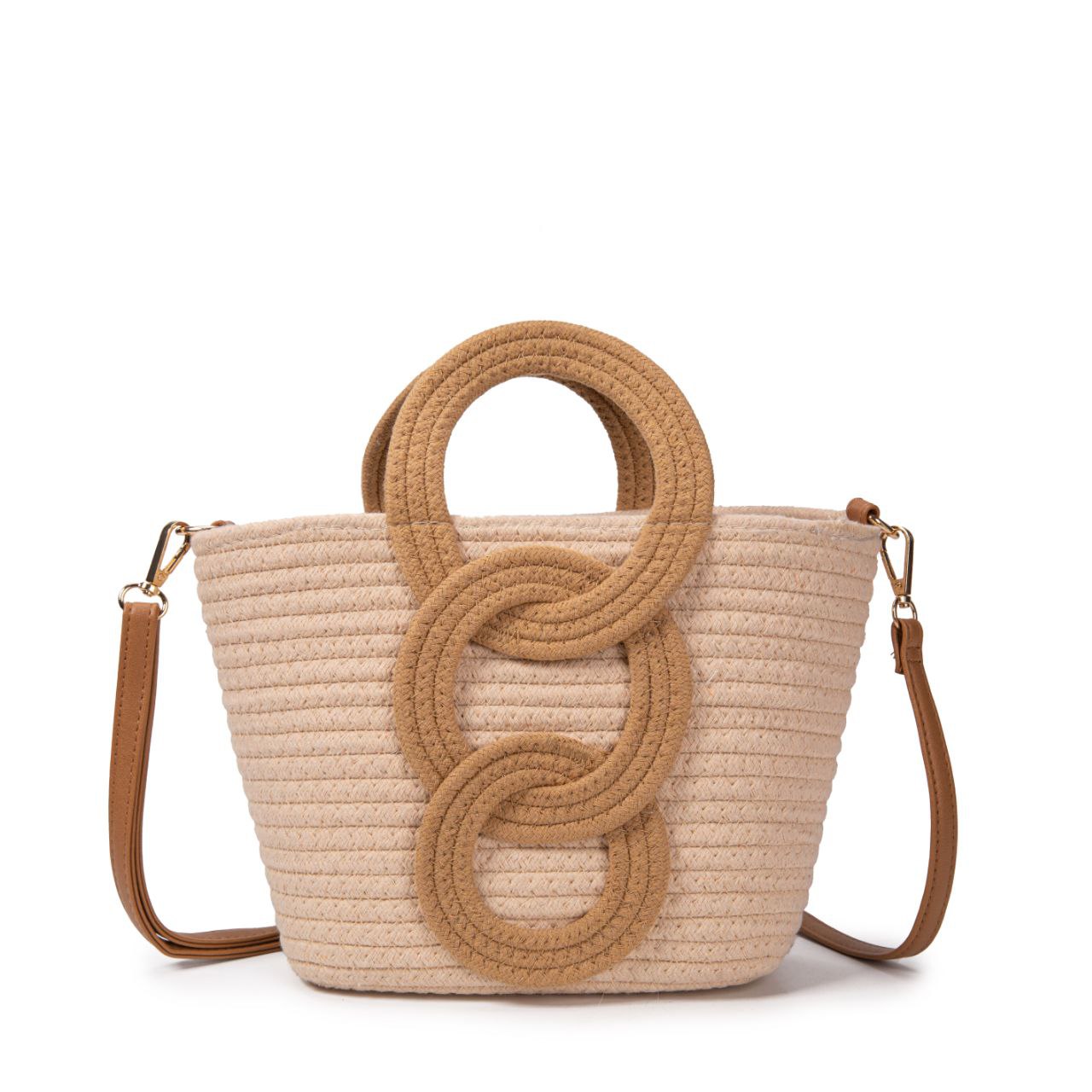 Bolso De Algodón Con Aros Decorativos, Asas Redondas, Correa Ajustable, Diseño Boho Para Mujer, Verano, Playa, Moda