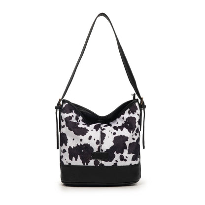 Bolso Hobo Con Estampado De Vaca Y Detalles En Piel | Bolso De Moda Mujer Grande Y Original Para El Día A Día