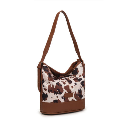 Bolso Hobo Con Estampado De Vaca Y Detalles En Piel | Bolso De Moda Mujer Grande Y Original Para El Día A Día