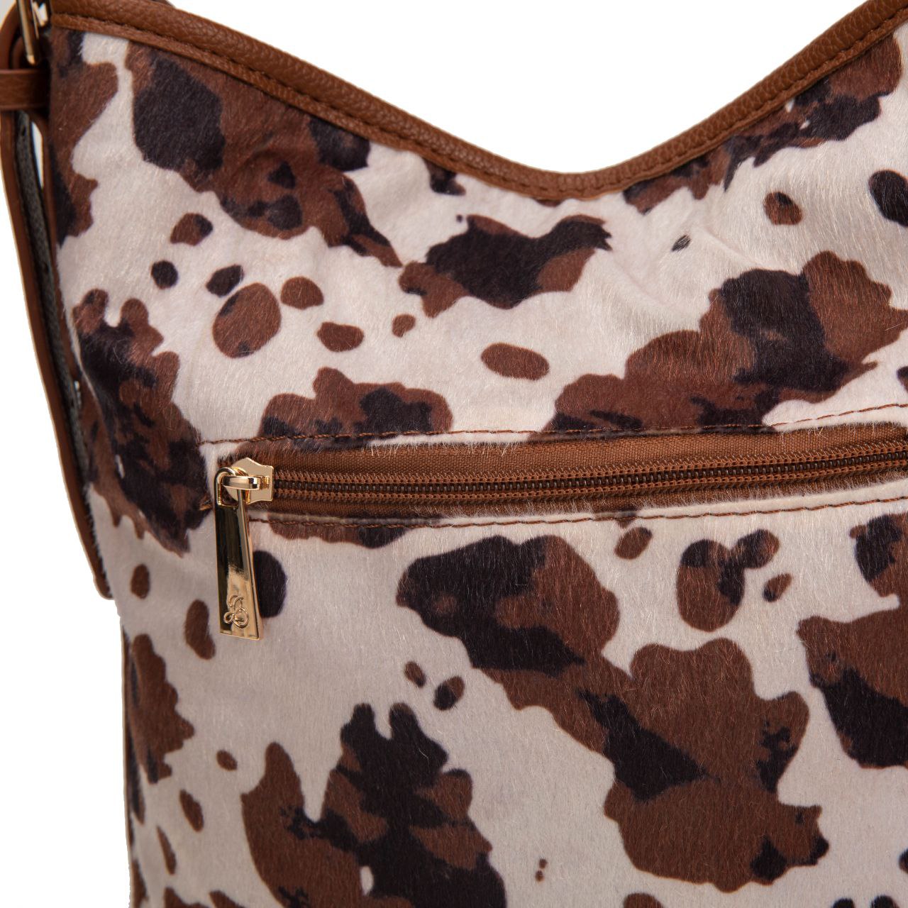 Bolso Hobo Con Estampado De Vaca Y Detalles En Piel | Bolso De Moda Mujer Grande Y Original Para El Día A Día