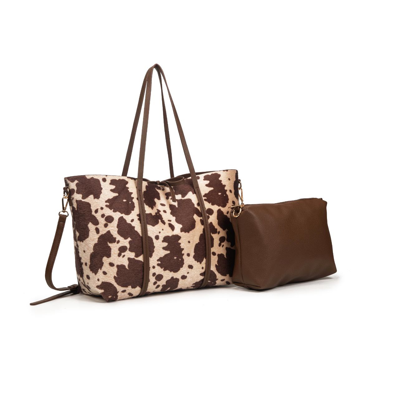 Bolso Tote Grande Con Estampado De Vaca Y Neceser Interior | Bolso Mujer De Moda Para El Día A Día